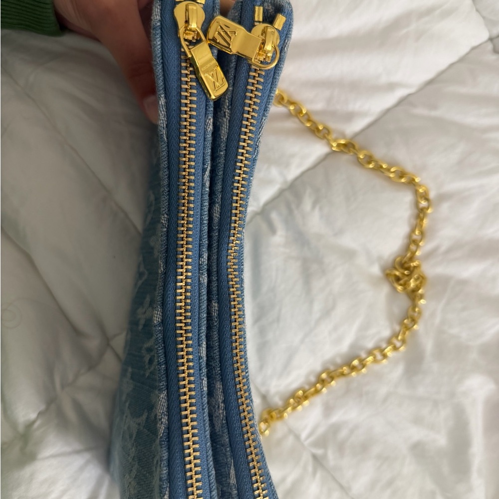 Louis Vuitton Blue Denim Clutch with Gold Chain - Picture 5 of 9